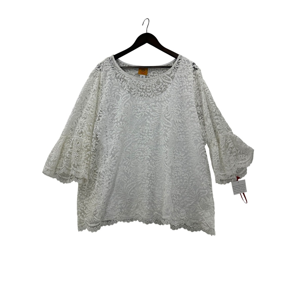 Ruby Rd. Woman Lace Blouse Women 3X White New Without Tags Bell Sleeve Paisley